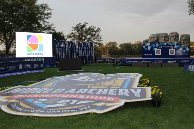 A picture overlooking the podium for the 2021 world archery championships in Yankton, SD