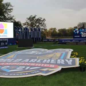 A picture overlooking the podium for the 2021 world archery championships in Yankton, SD